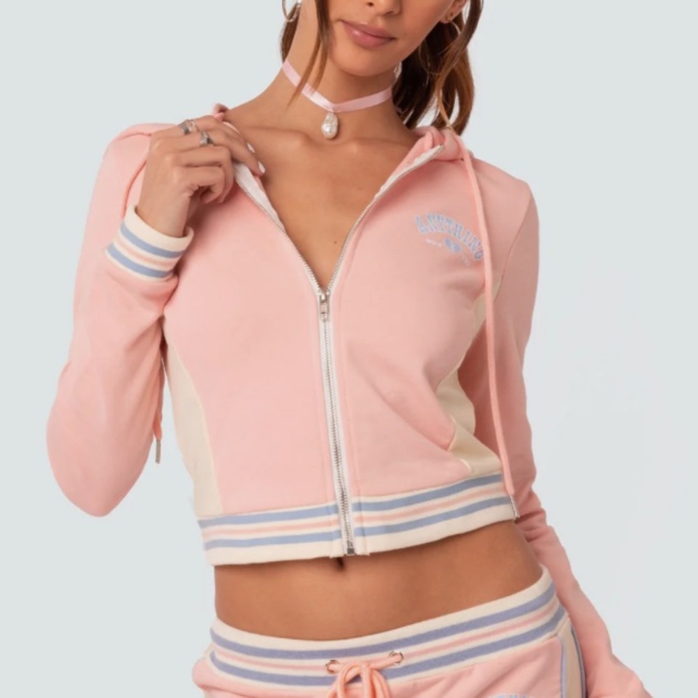 Edikted y2k peach cropped zip up hoodie track jacket